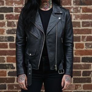 Stockholm Textiles | Black vintage leather biker moto jacket Med